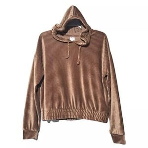 No Boundaries Juniors Corduroy Hoodie Tan Pullover Size L